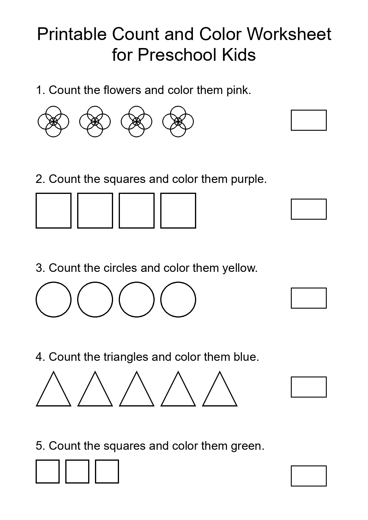Printable Count and Color Worksheet for Preschool Kids