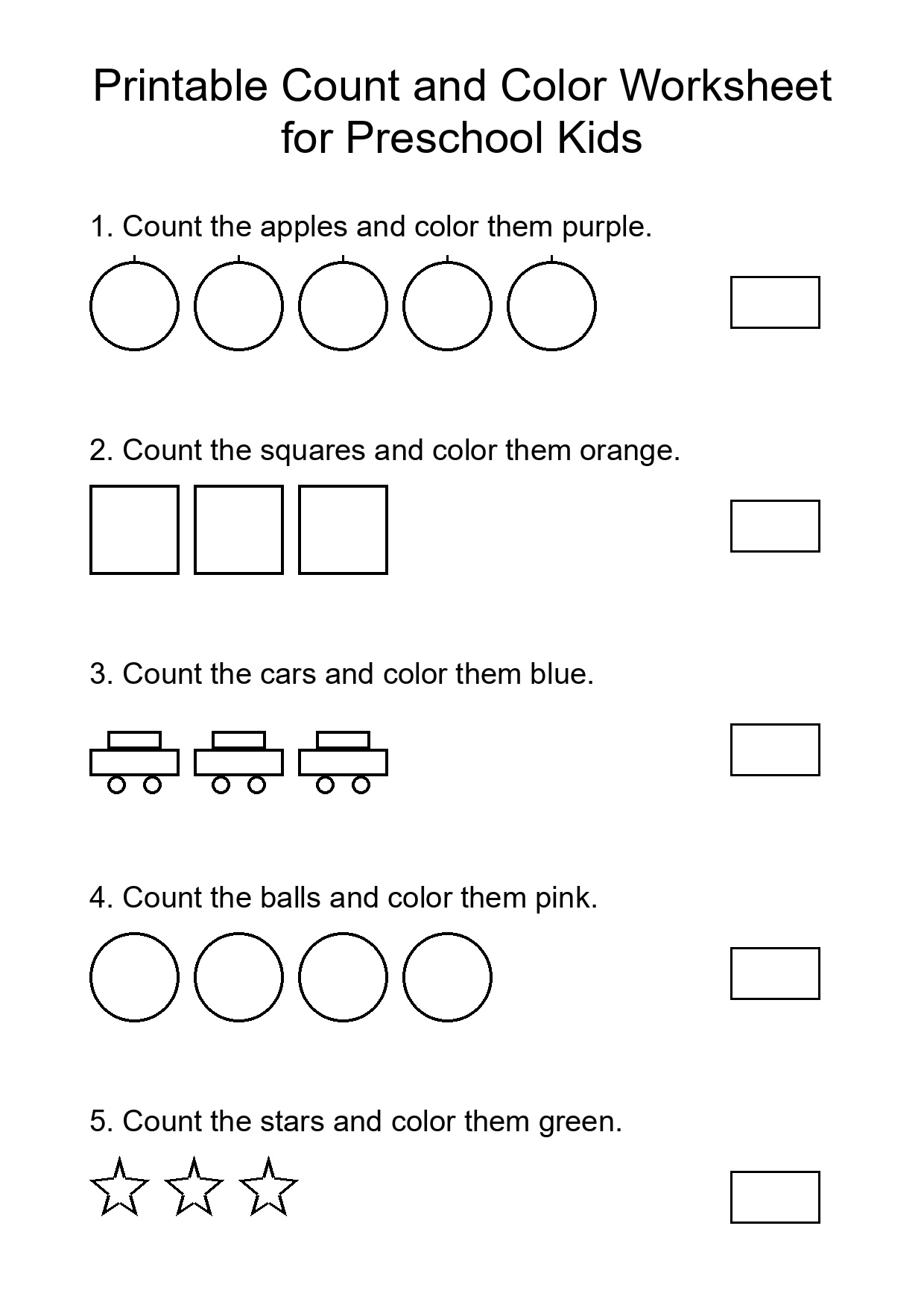 Printable Count and Color Worksheet for Preschool Kids