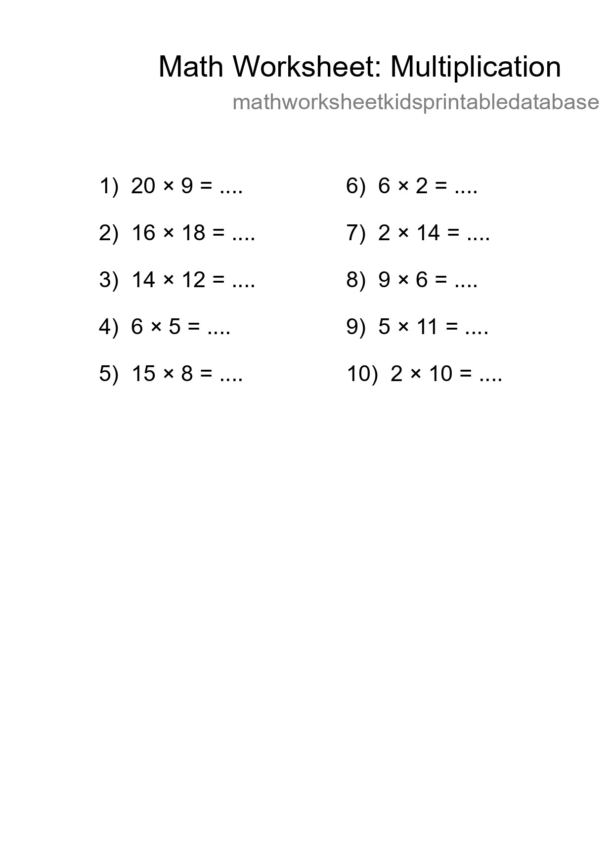 Printable Free 10 Multiplication Math Worksheet For Grade 2 - Part 183