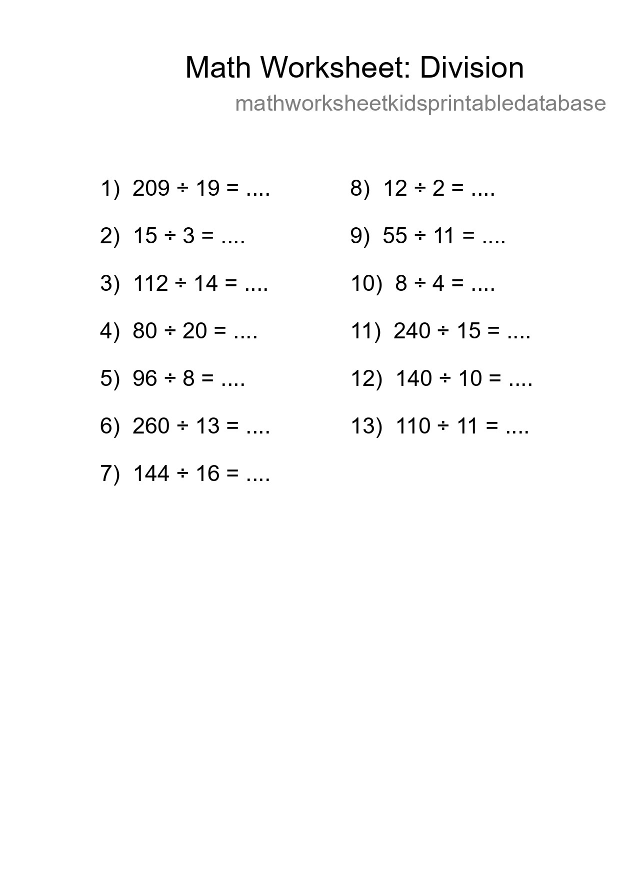 Printable Free 13 Division Math Worksheet For Grade 2 - Part 180