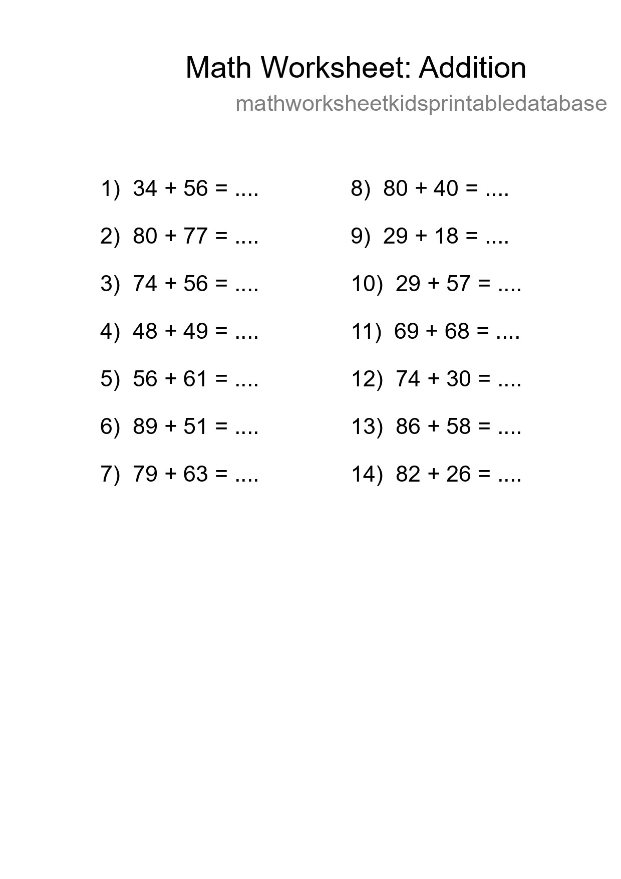 Printable Free 14 Addition Math Worksheet For Grade 3 - Part 12