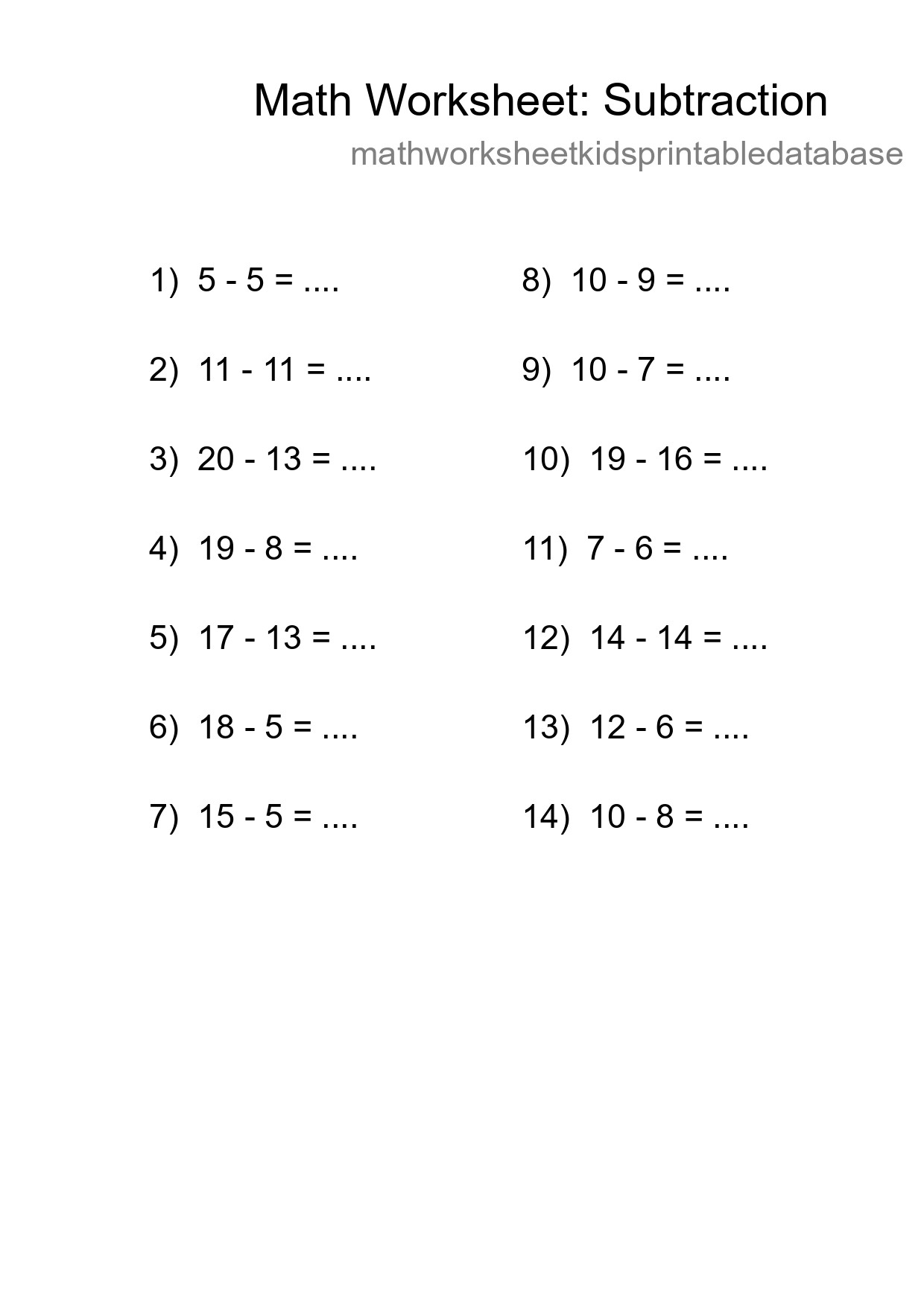 Printable Free 14 Subtraction Math Worksheet For Grade 2 - Part 19