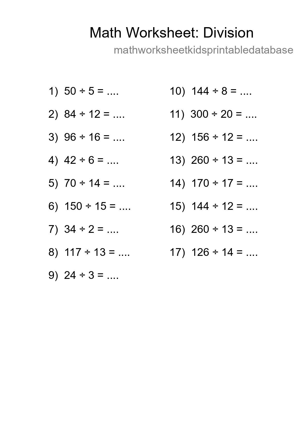 Printable Free 17 Division Math Worksheet For Grade 2 - Part 213