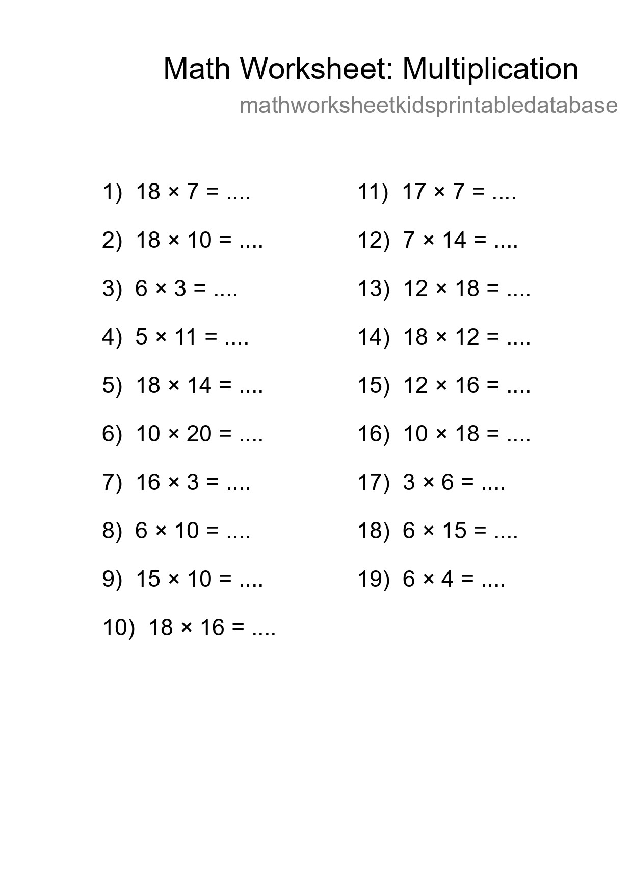 Printable Free 19 Multiplication Math Worksheet For Grade 2 - Part 139