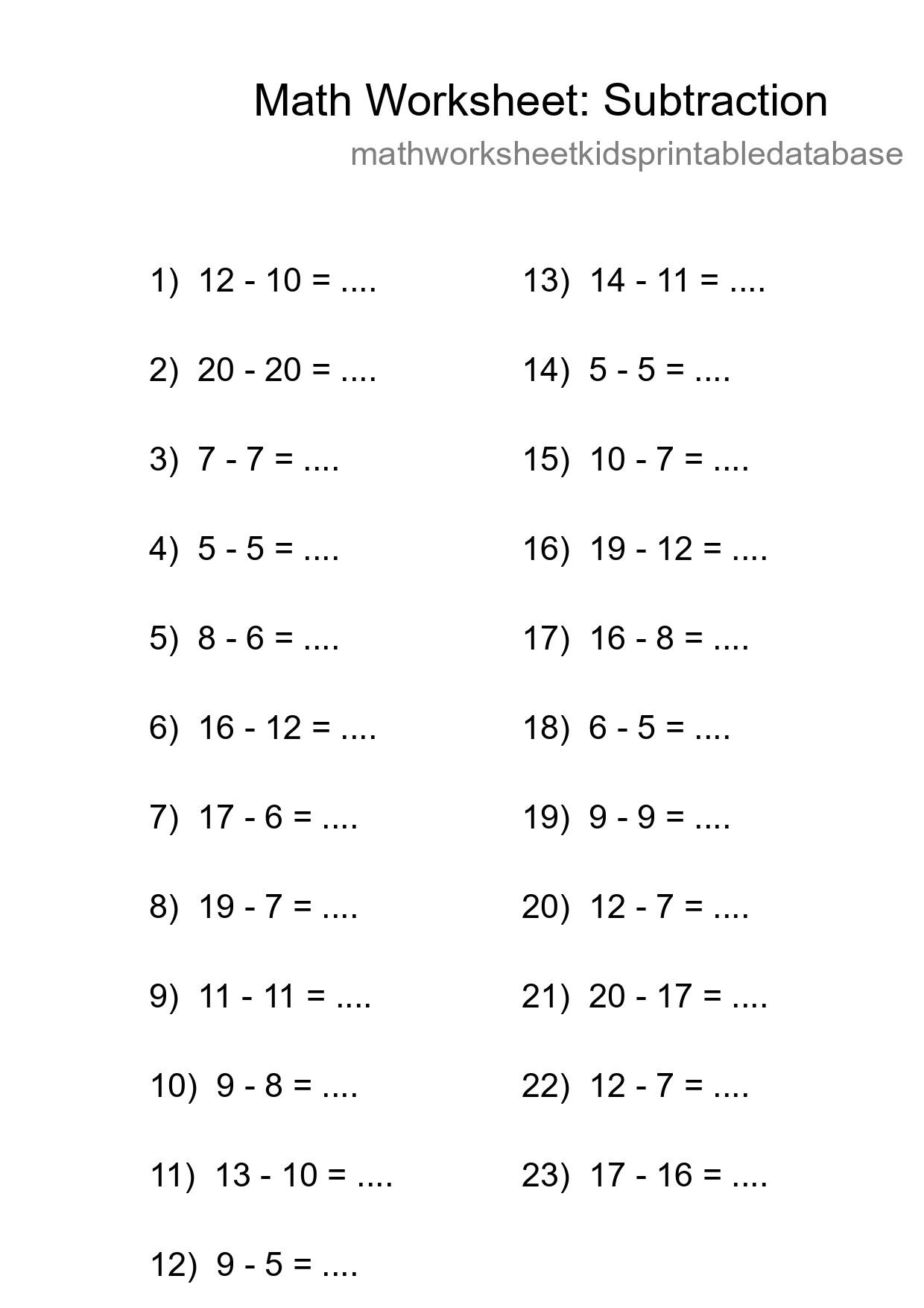 Printable Free 23 Subtraction Math Worksheet For Grade 2 - Part 118