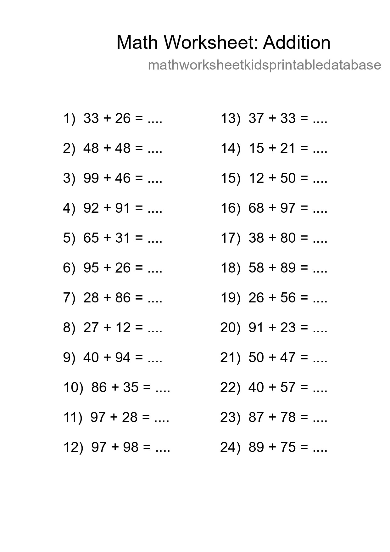 Printable Free 24 Addition Math Worksheet For Grade 3 - Part 232
